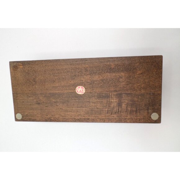 Apex VTG Wooden Rectangle Jewelry Box Gold Velvet Hinged Hammered Japan 12x5 - Picture 10 of 11